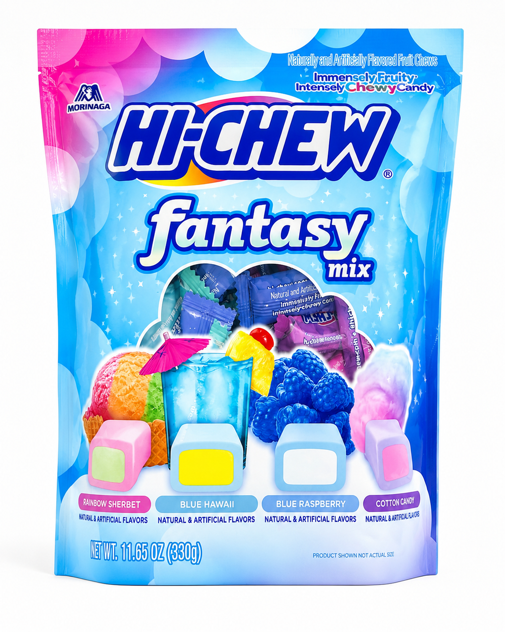 HI-CHEW Fantasy Mix Soft Chewy Candy Variety Pack – Rainbow Sherbet, Blue Hawaii, Blue Raspberry & Cotton Candy (11.65 oz)