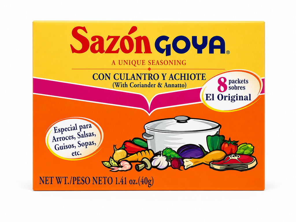 Goya Sazón Seasoning with Coriander & Annatto (Culantro y Achiote) 8 Packets | Authentic Latin All-Purpose Seasoning