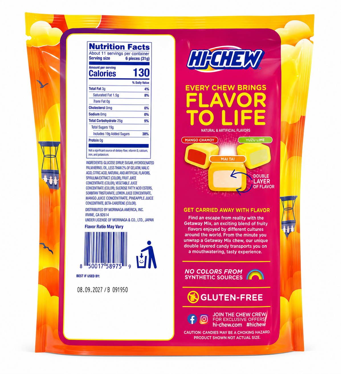 HI-CHEW Getaway Mix Tropical Fruit Chewy Candy Variety Pack – Mango Chamoy, Mai Tai & Yuzu Lime (11.65 oz)