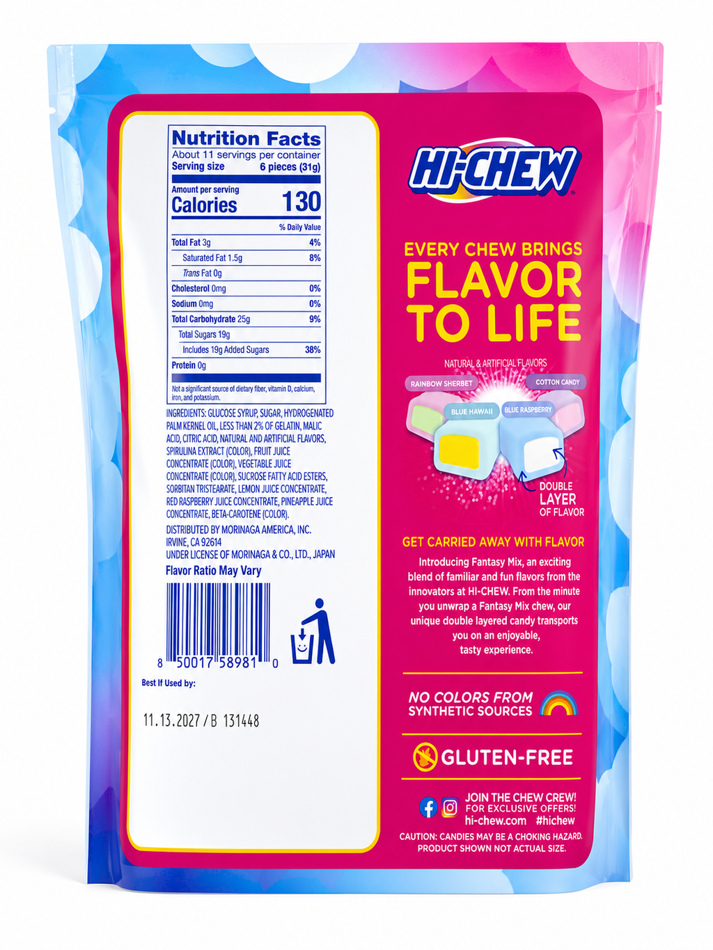 HI-CHEW Fantasy Mix Soft Chewy Candy Variety Pack – Rainbow Sherbet, Blue Hawaii, Blue Raspberry & Cotton Candy (11.65 oz)