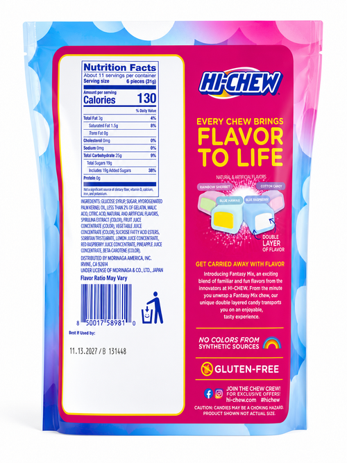 HI-CHEW Fantasy Mix Soft Chewy Candy Variety Pack – Rainbow Sherbet, Blue Hawaii, Blue Raspberry & Cotton Candy (11.65 oz)